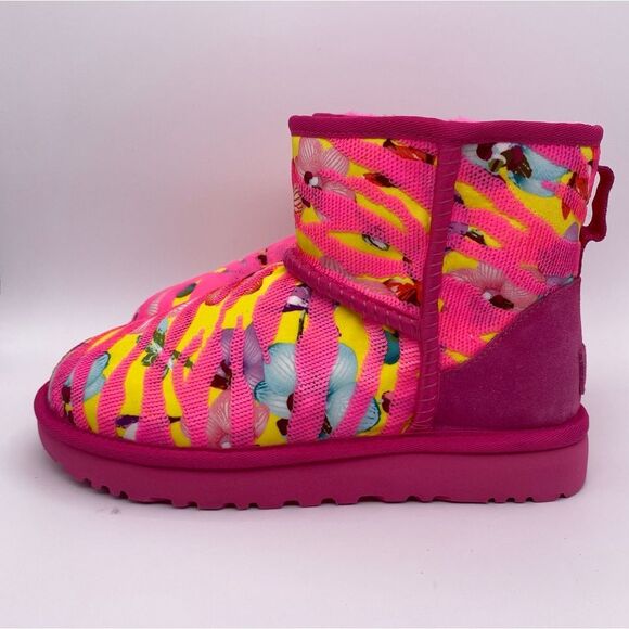 Ugg Women’s Classic Mini Tiger Flower Boots Pink/Yellow  |  Size: 6 - Picture 3 of 14